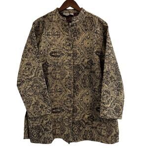 CHICO'S Tapestry Button Down Paisley Coat Size L 12 Classic Indie Casual Lagom
